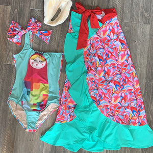 Conjunto Onepiece  Tifanny Moño Matrioska y Pareo Olan Largo Mujer